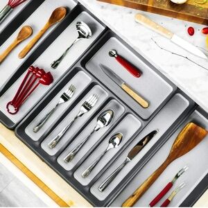 MADESMART - Large Silverware Tray - White and Gray Utensil Organizer